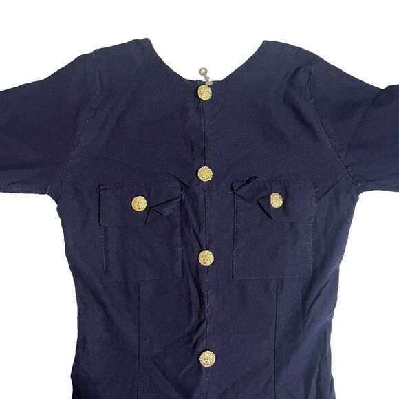 Renata Simonceles Women's Navy Crew Neck Midi Dress Gold Buttons Small - Picture 6 of 7